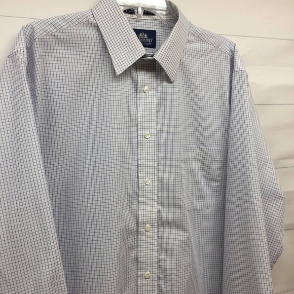 STAFFORD Blue White Check Wrinkle Free Button Down Long Sleeve Dress Shirt L - Picture 2 of 9
